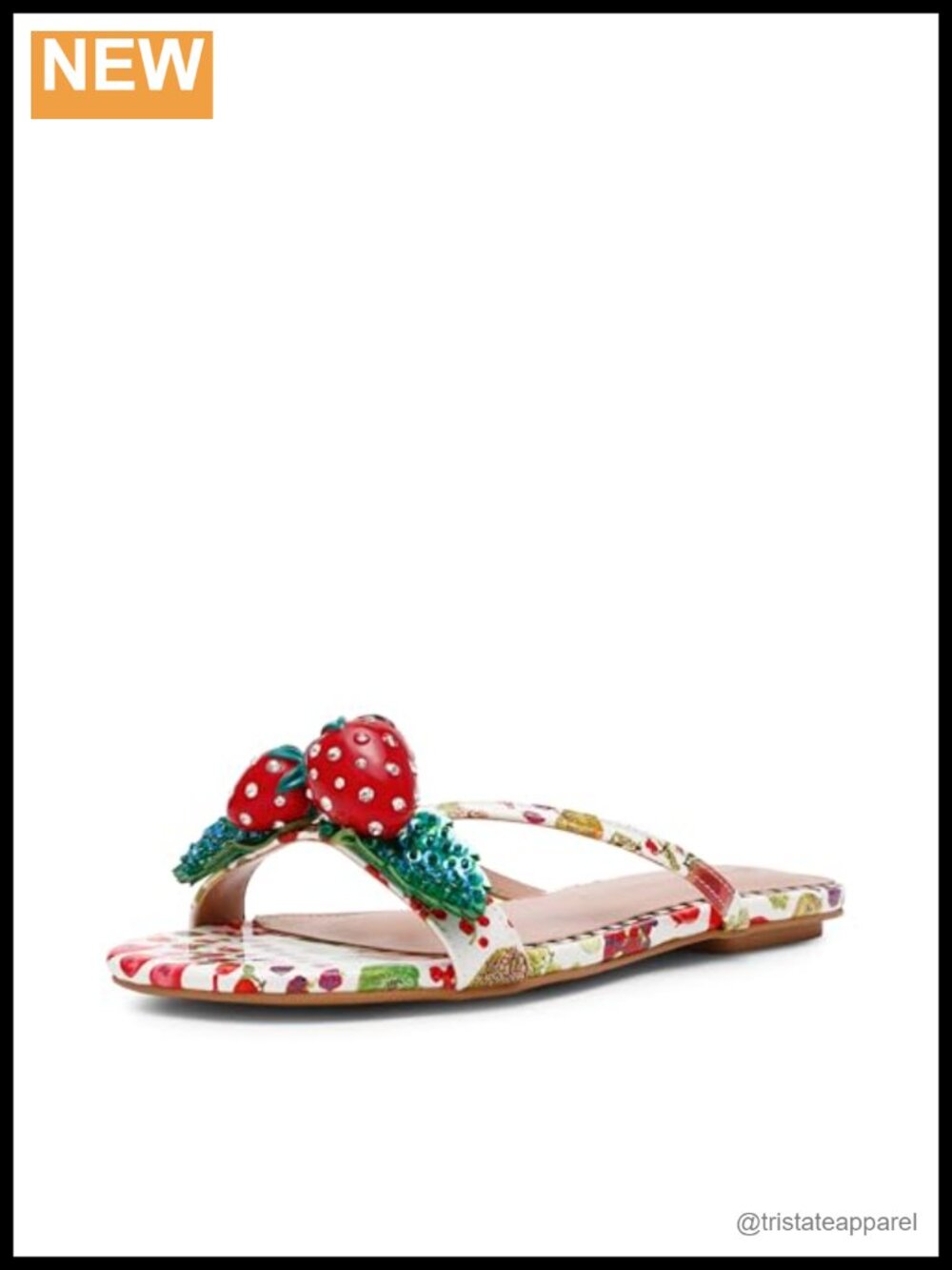 Synthetic Fruit Pattern Slide Sandals, Double Strap, Flat, Casual